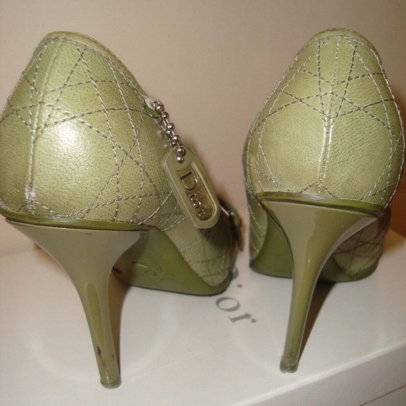 Authentic christian dior green stiletto pointy pump shoe silver buckle size 38 - Picture 10 of 12